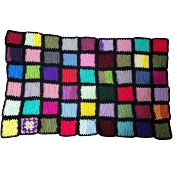 Vintage Hand Crocheted 70s/80s Rainbow Granny Squares Afghan 37'x53' - Picture 6 of 7